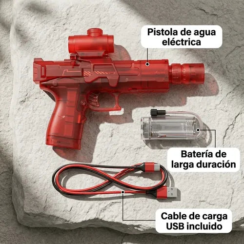 Juguete Pistola Agua Eléctrica Automática Luz Recargable Azul