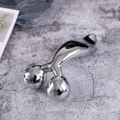 Rodillo Masajeador Facial Corporal 3d Dos Cabezales Plateado