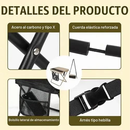 Silla Taburete Plegable Portátil Multifuncional Estructura Beige