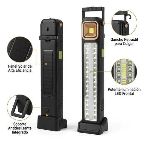 Luz Emergencia Recargable Panel Solar + Batería Portatil Negro