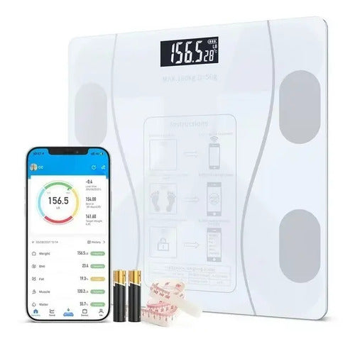 Balanza Baño Digital Inteligente Bluetooth Peso Grasa Imc Color Blanco