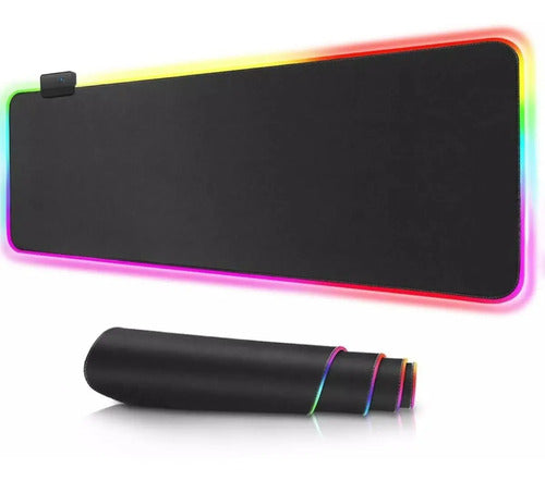 Pad Mouse Alfombra 7 Colores Led Rgb 30x80cm Negro