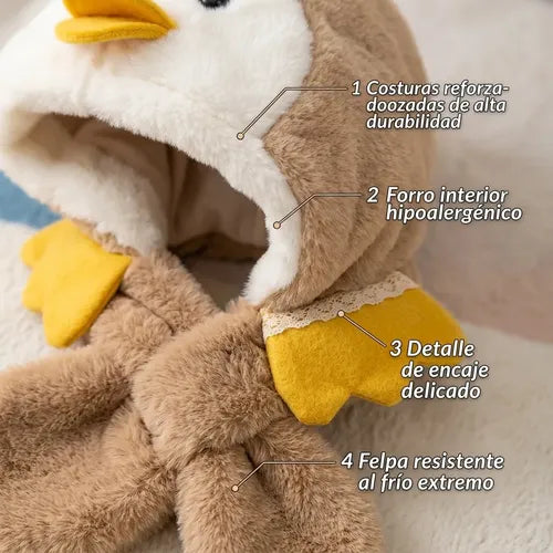 Gorro Cálido Sherpa Niño Niña Pato Colores Frío Invierno Beige Un Lisa