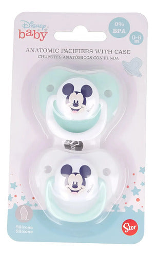 Pack X2 Chupetes De Silicona Anatómica Mickey Mouse 0-6 M