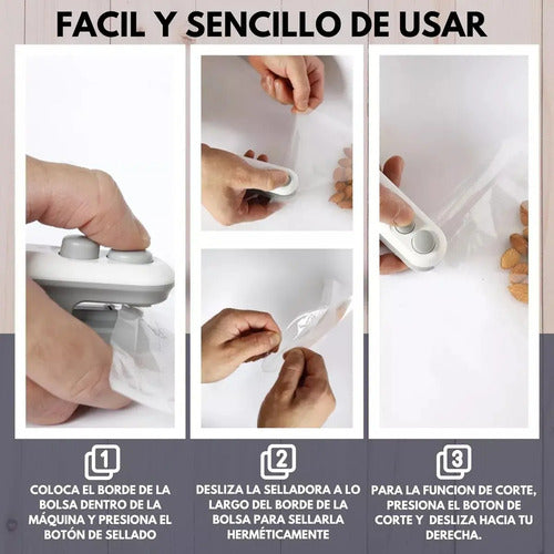 Mini Selladora De Bolsas Plásticas Portátil Recargable. Blanco