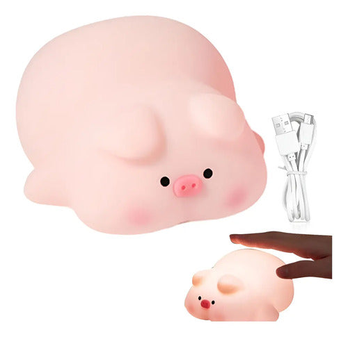Lámpara De Noche Chancho Cerdo Silicona Regulable Recargable