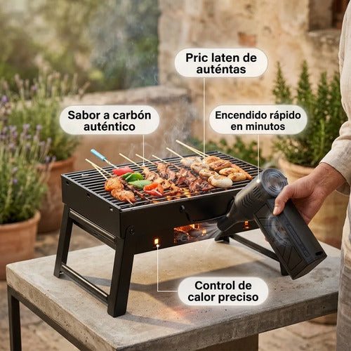 Kit Parrilla Plegable Portátil Soplador Encendedor De Fuego Negro - Parrilla Plegable Portátil Parrilla Acero Inoxidable Parrilla Para Carbón Parrilla Camping Parrilla