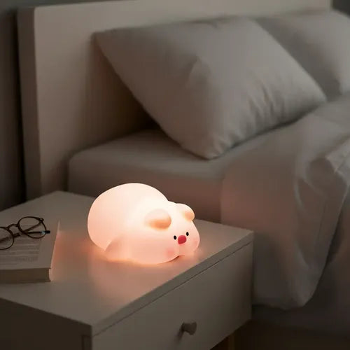 Lámpara De Noche Chancho Cerdo Silicona Regulable Recargable