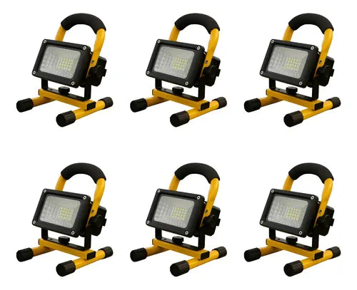 Pack 6 Reflector Led Recargable 100w Portátil Con Pie Baliza Amarillo Blanco Neutro