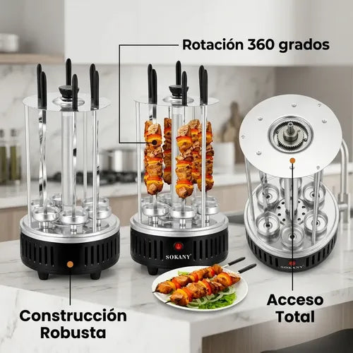 Parrilla Interior Eléctrica Asador Anticucho Pincho Brocheta Negro