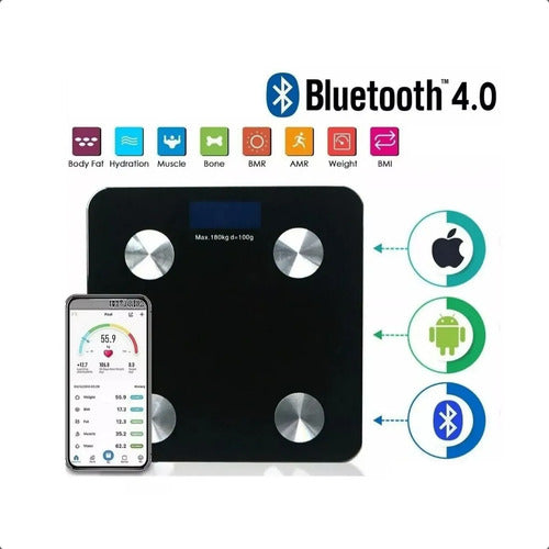 Balanza Pesa Digital Bluetooth Inteligente App Smart Baño Negro