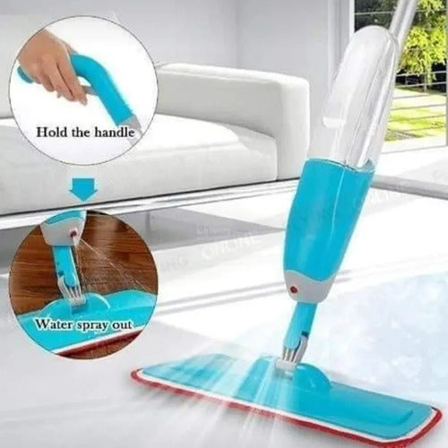 Trapero Microfibra Mopa Spray Rociador Paño Limpieza Piso Azul