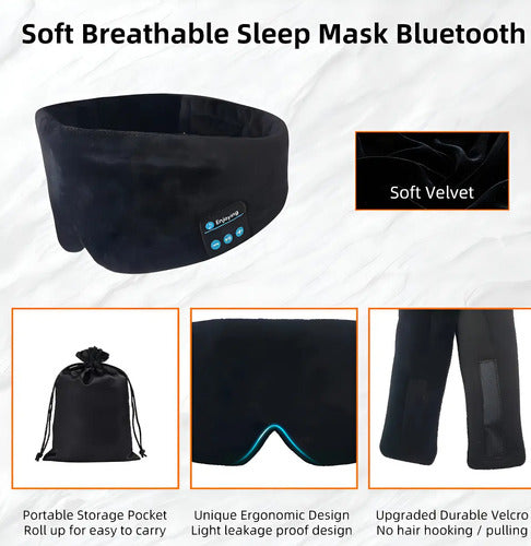 Antifaces Auriculares Dormir Bluetooth Música Micrófono Color Negro