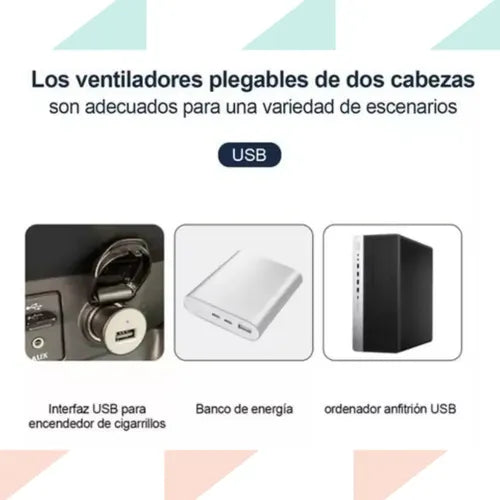 Ventilador Para Auto Usb Doble Cabezal Giratorio 360 Grados Negro