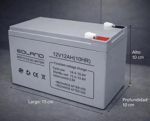 Batería Ciclo Profundo Gel Recargable 12v 12ah Eoland Ups Sistemas Seguridad Emergencia Juguetes Luces Herramientas Energía Continua