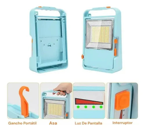 Linterna Emergencia Solar 3 En 1 Usb Recargable Foco Blanco Azul Claro