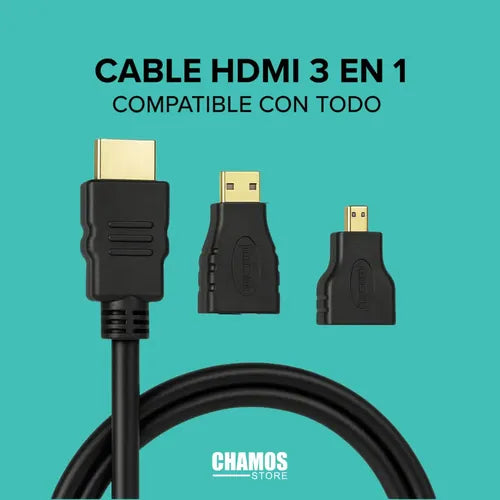Cable Hdmi 3 En 1, Con Adaptadores Mini Hdmi Y Micro Hdmi
