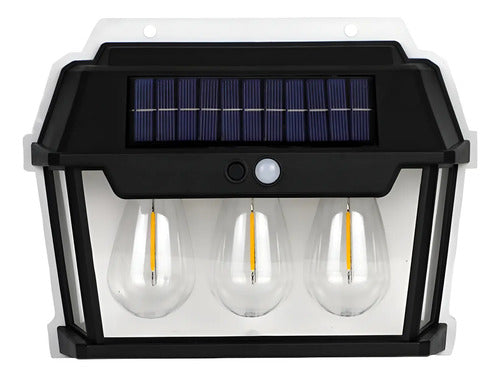 Farol Aplique Solar Triple Ampolleta Sensor De Movimiento Negro