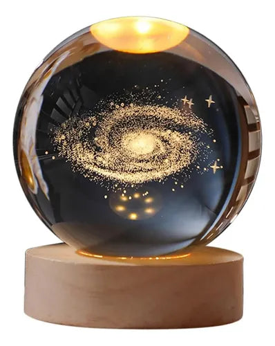 Lampara Mesa De Noche Bola De Cristal Planetaria Imagen 3d Madera