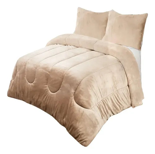 Cobertor Cubrecama Sherpa Chiporro Peludo Invierno 2.5 Plaza Beige Liso