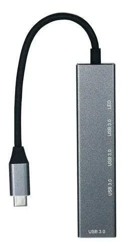 Hub Usb Tipo C 3.0 4 Puertos Usb 3.0 Metalico De Aluminio Gris Plata