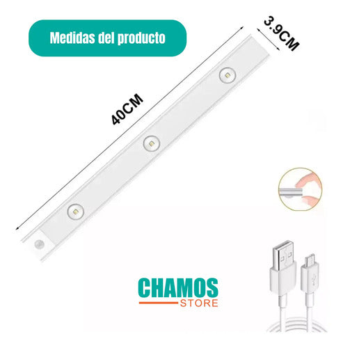 Barra Tira Luz Led Con Sensor De Movimiento 40 Cm Blanco