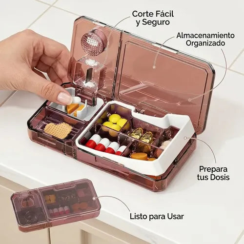 Pastillero Diario Hermético Cortador Triturador Organizador Negro