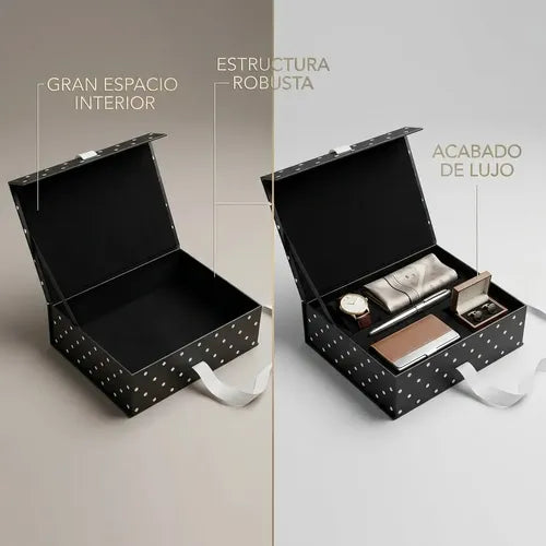 Caja De Tapa Premium Tapa Dura Gift Box Color Negro Puntas Blancos M