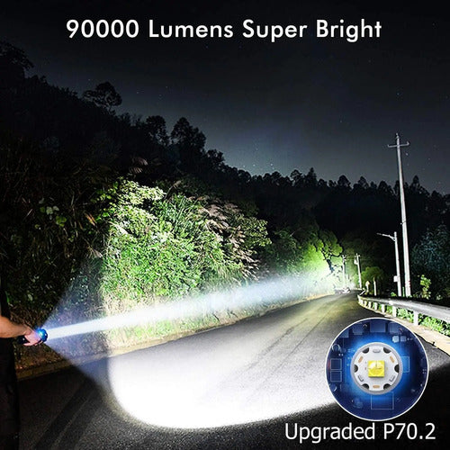 Linterna De Mano P50 Impermeable De 5.000 Lumen Carga Usb Blanco Negro