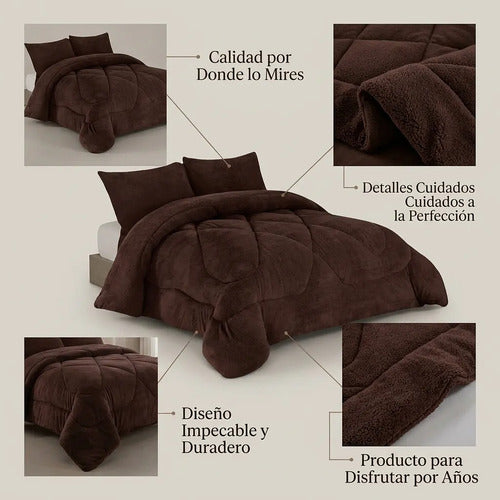 Cobertor Cubrecama Sherpa Chiporro Peludo Invierno 2.5 Plaza Marrón Liso