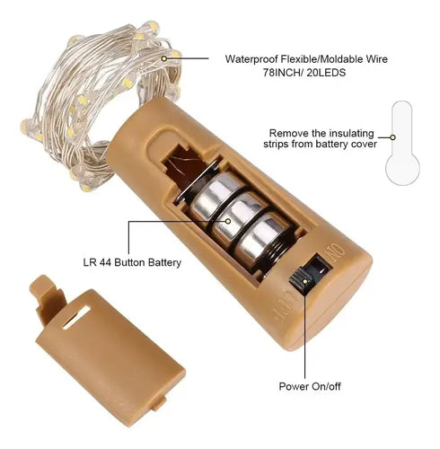 Luces Para Botella Con Corcho Decoración Luces Hada Pack 10 Cálido