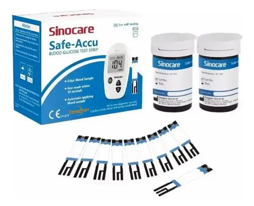 50 Tiras Reactivas 50 Lancetas Sinocare Medición Glucosa Blanco