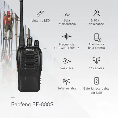 Kit X 4 Handy Baofeng Radio Walkie Talkie Bf888s 16ch Uhf + Auricular Manos Libres Bandas De Frecuencia 16 Color Negro