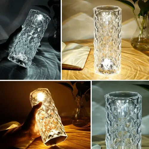 Lámpara Led De Velador Mesa Efecto Cristal Recargable Usb Transparente