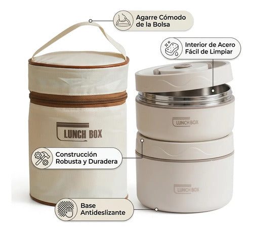 Lonchera Fiambrera Bento Térmica Contenedor Acero Inoxidable Beige