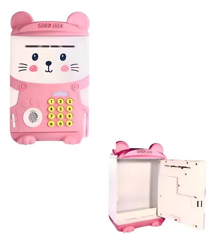 Alcancia Gatito Ahorro Electrónica Sonido Y Contraseña Gatito Rosa
