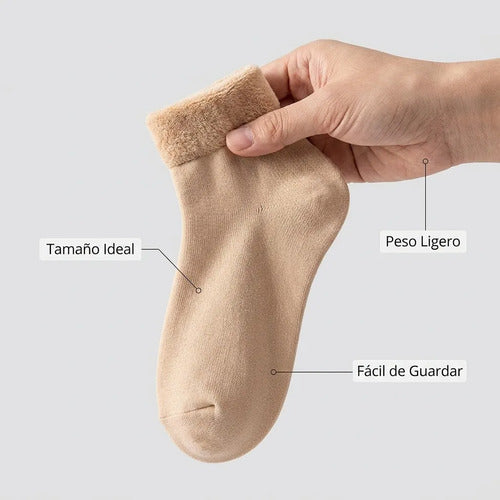 Pack X6 Pares Calcetines Térmicos Medias Termicas Polar Frio Beige Unica