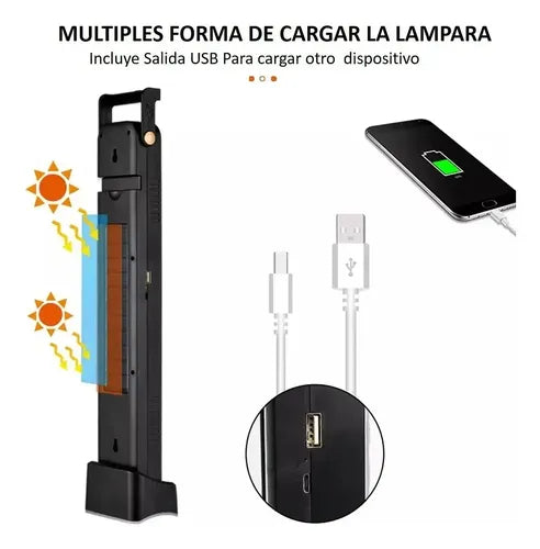 Lampara De Emergencia Solar 45w 300 L 6000k Recargable Usb Negro