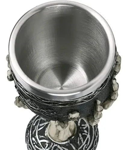Copa Gótica Para Vino Vaso De Diseño De Mano De Esqueleto Negro Con Dorado