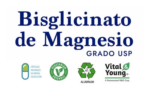 Bisglicinato De Magnesio Grado Usp 1200 Mg Vital & Young 60 Cápsulas. Pack 2 Frascos. Para 2 Meses De Consumo Sin Sabor