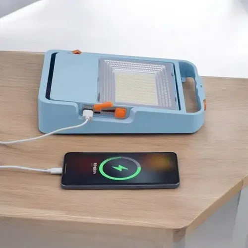 Linterna Emergencia Solar 3 En 1 Usb Recargable Foco Blanco Azul Claro