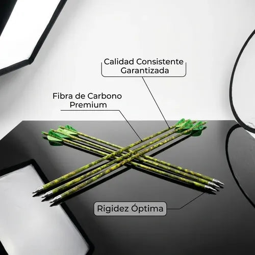 Pack 3 Flechas Fibra De Carbono 80cm Camufladas Punta Inox Verde