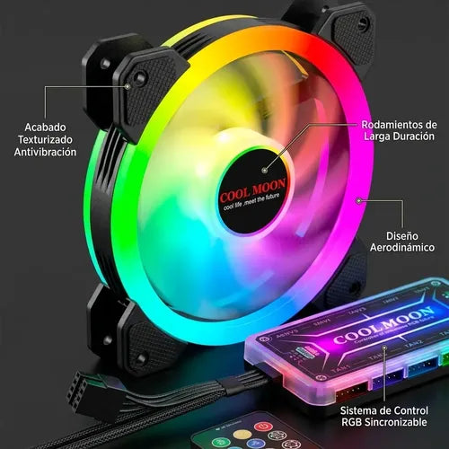 Kit 3 Ventilador Fan Cooler Cpu Led Rgb 12cm Control Remoto Negro
