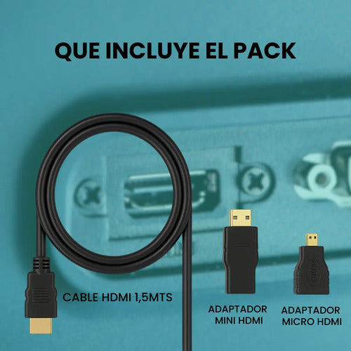 Cable Hdmi 3 En 1, Con Adaptadores Mini Hdmi Y Micro Hdmi