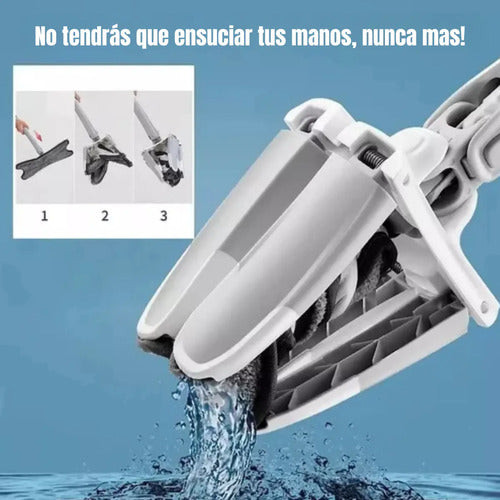 Mopa Trapero Limpiador Giratorio Para Pisos Aseo Exprimir Gris