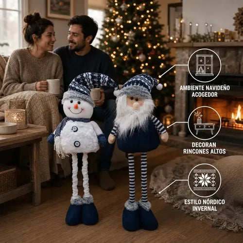 Mono Patas Largas Azul Blanco 70cm Muñeco Navidad Adorno Blanco Azul