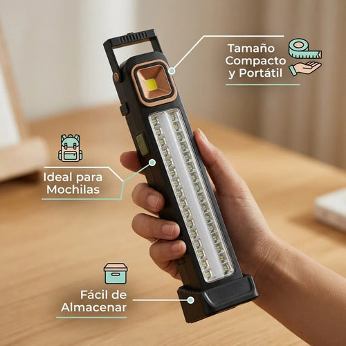 Luz Emergencia Recargable Panel Solar + Batería Portatil Negro