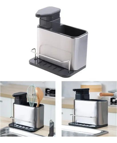 Dispensador De Jabón Soporte Esponja Escurridor Acero Negro