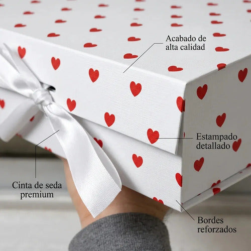 Caja De Tapa Premium Tapa Dura Gift Box Color Blanco Corazones