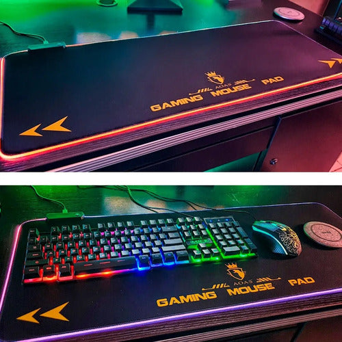 Mouse Pad Gamer Rgb Led Colores Xxl S4000 80x30cm 4mm Usb Negro